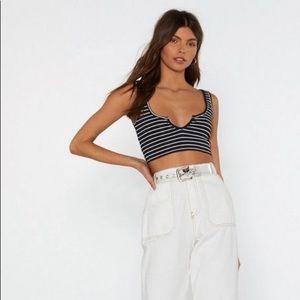 Notch to Worry Striped Ribbed Crop Top